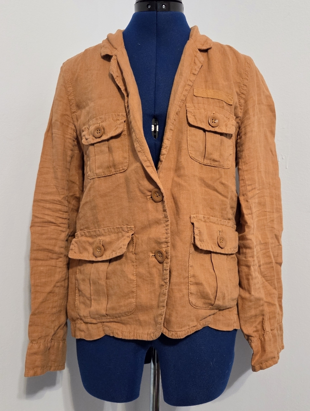 Y2K Camel Tan Linen Cargo Jacket Size 6